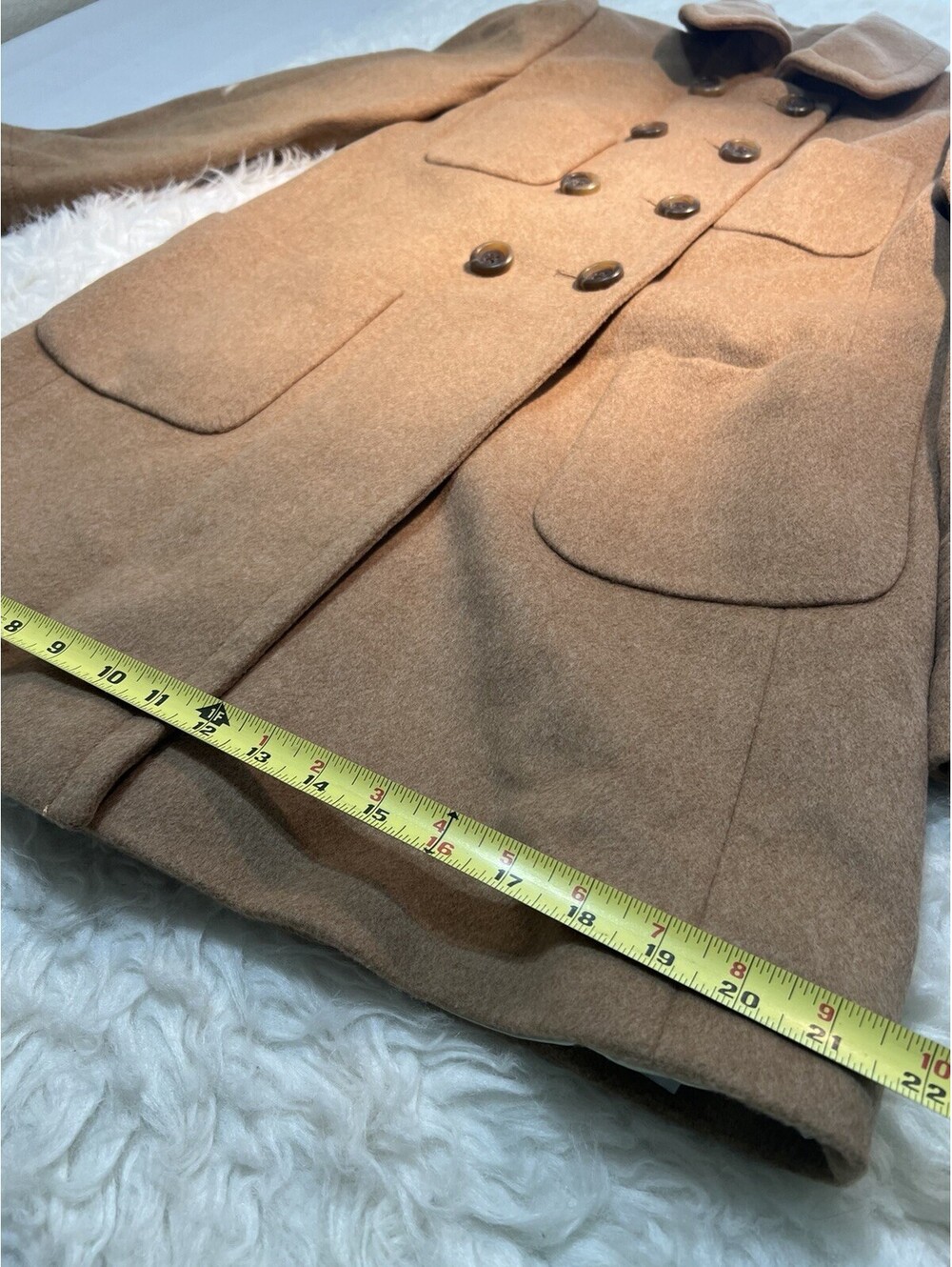Wool J CREW size 2 camel-colored double-breasted pea coat - Picture 5 of 8